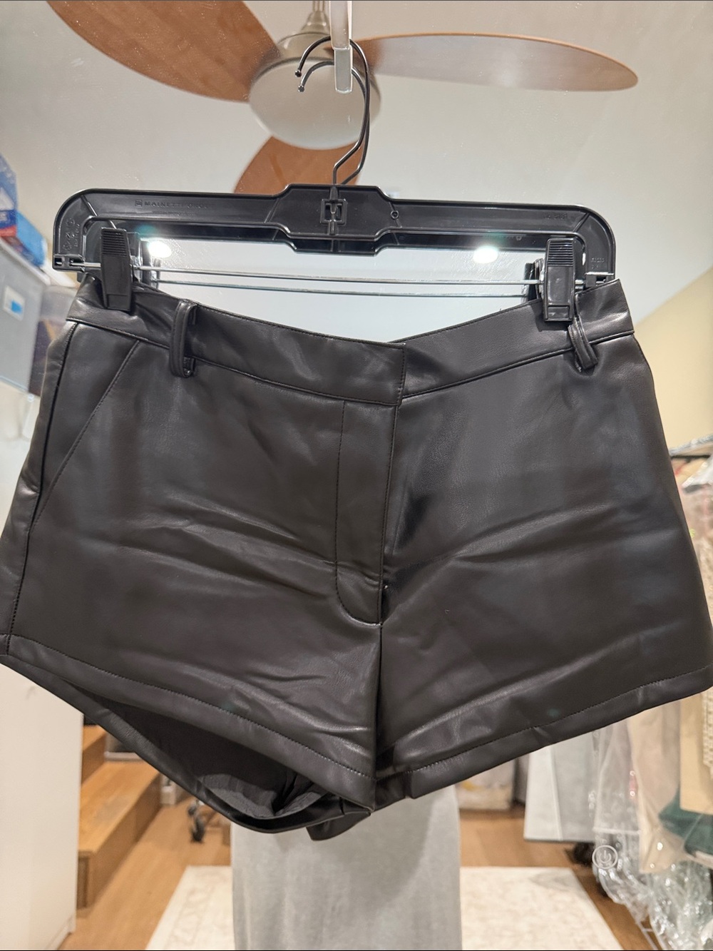 Black Faux Leather Women's Shorts - Picture 2 of 6
